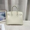 Gold Button Silver Cowhide Togo-202530 Genuine Leather Women's Bag Portable