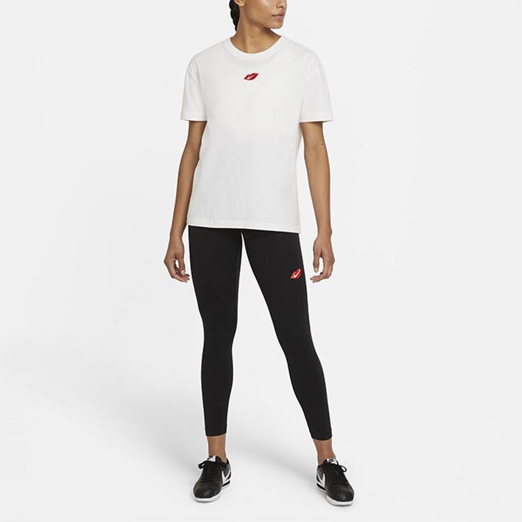 Nike Casual Sport Round Neck Flame Red Lips Short Sleeve T-Shirt Women Tops White DB9819-100