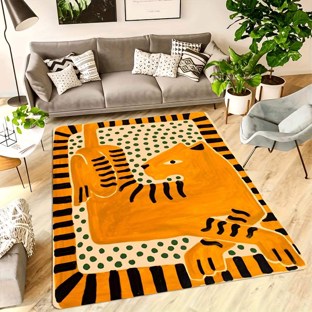 Soft Cozy Abstract Tiger Printed Area Rug Non Slip Washable Floor Mat for Living Room Bedroom Bohemian Style Home Decor Carpet