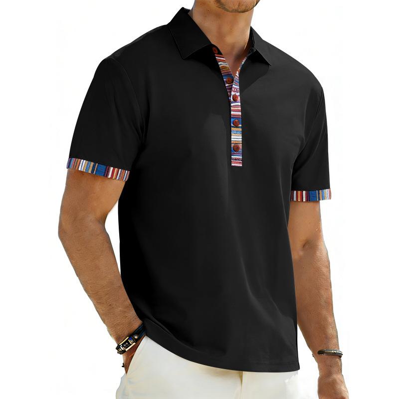 Men s Summer Casual Trend: Colour-blocked Collared Short-sleeved Polo Shirt S чёрный