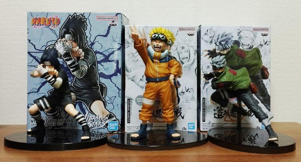 [USED] Naruto figures Sasuke, Naruto, and Kakashi in box