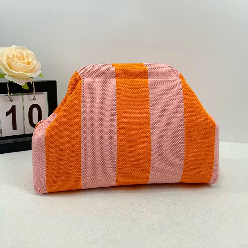 Knitted bag, striped clutch bag, women's flying woven clouds, versatile temperament, portable cosmetic bag, large capacity