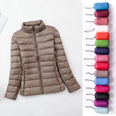 Herbst Winter Übergröße Leichte Daunenjacke Damen Innenstoff Slim Kurz Stehkragen Warm Weiße Entendaunenmantel Damen Oberbekleidung