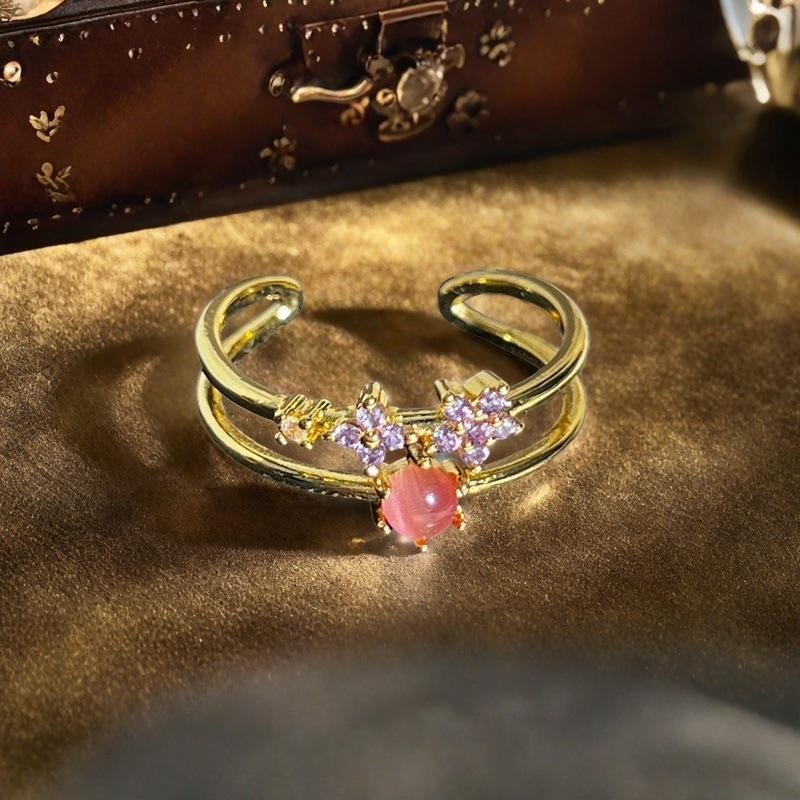 Medieval Enamel Dripping Oil Imitation Amber Eye Stone Open Ring Light Luxury High-End French Retro Niche Ring Woman