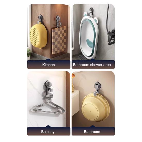 Adjustable Basin Hanger Suction Cup Bathroom Hook Heavy Duty Wall Hook for Kitchen Bathroom Basins Towels Storage