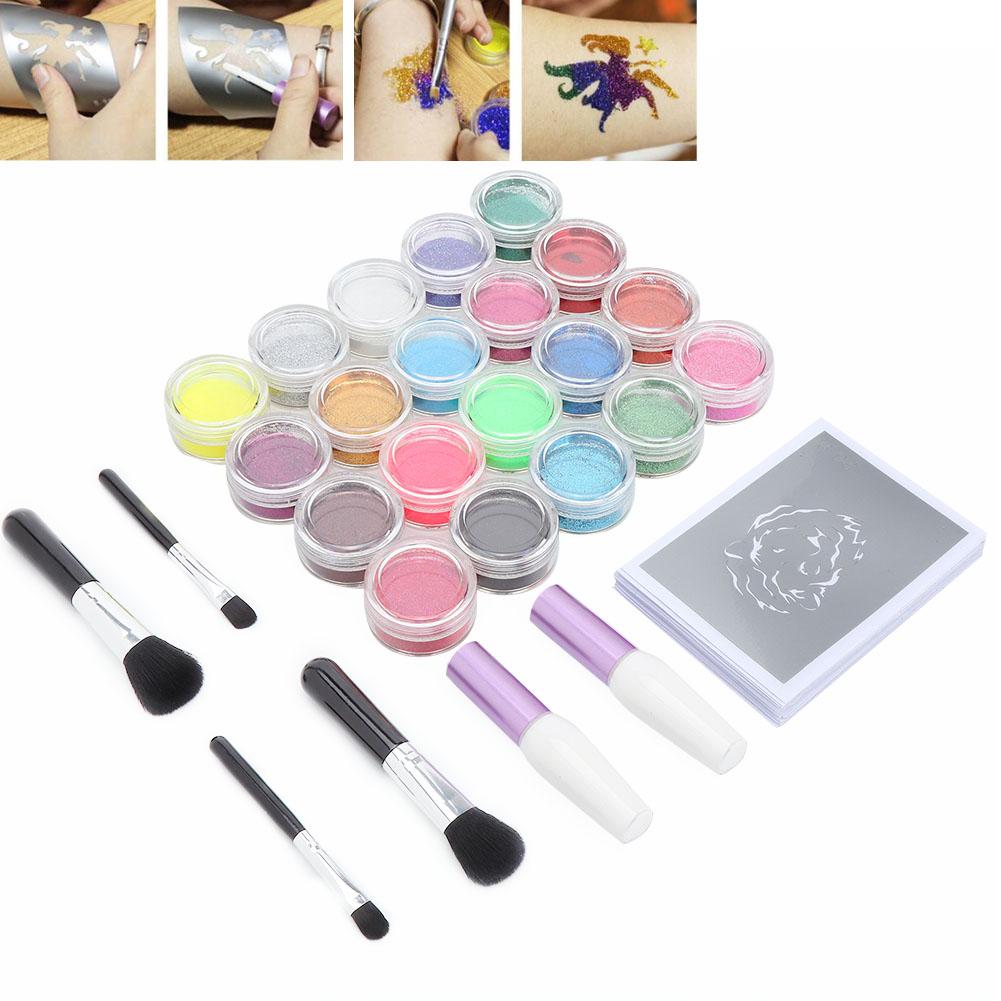 

20colors Body Glitter Tattoo Stencils Safety Glitter Tattoo Kit for Children Adult