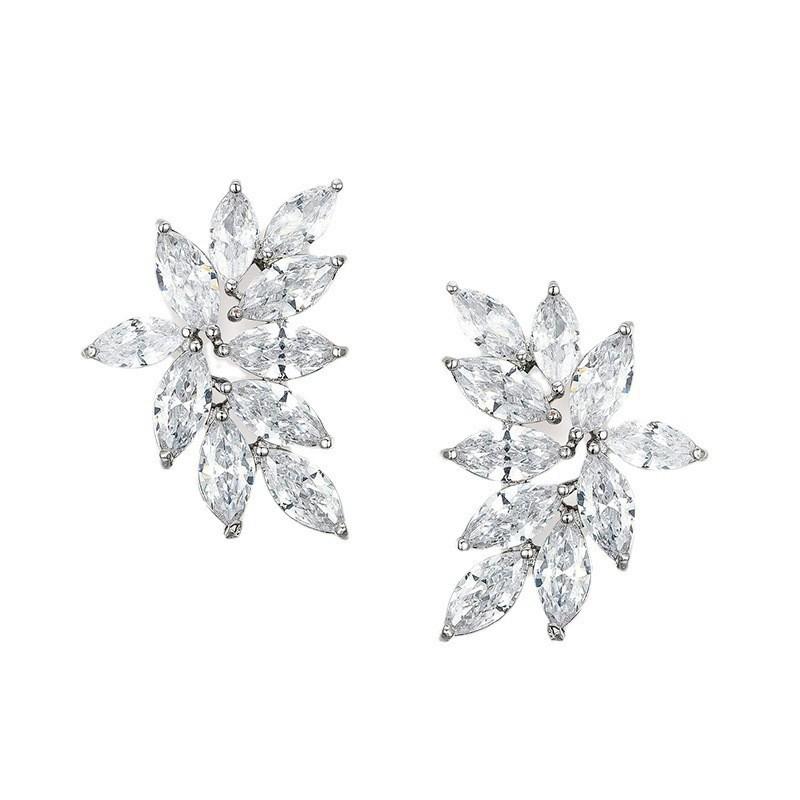 Elegant Copper Zircon Leaf Earrings - Luxury Evening Dress & Bridal Accessories