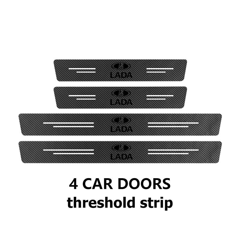 Car Logo Carbon Fiber Leather Door Sill Anti-Scratch Decorative Sticker Accessories For Lada Xray Granta Largus Kalina Largus