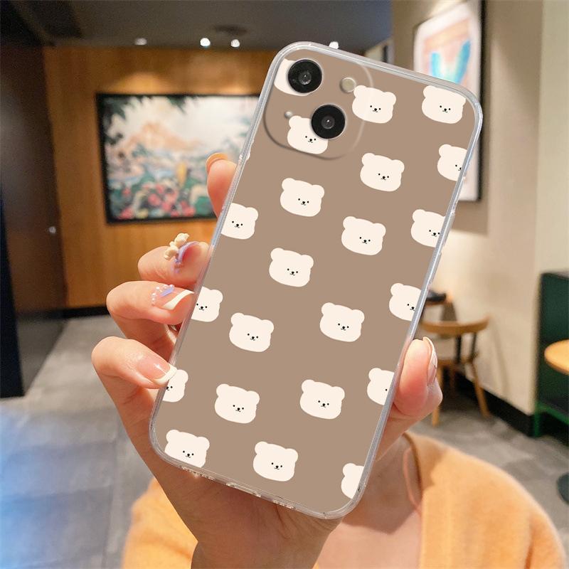 Cute BEAR Transparent Phone Case For iPhone 15 14 13 12 Mini 11 Pro Max XS X XR 7 8 Plus Clear Shockproof Silicone Cover