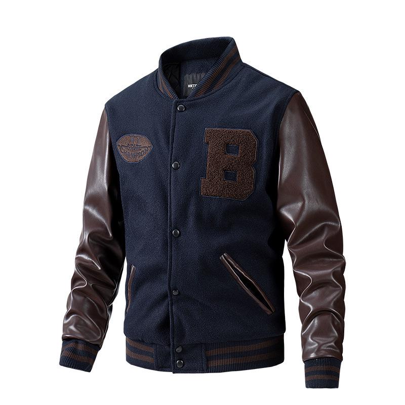 Herren Herbst/Winter Baumwollgepolsterte Woll-Baseballkragenjacke, Übergröße