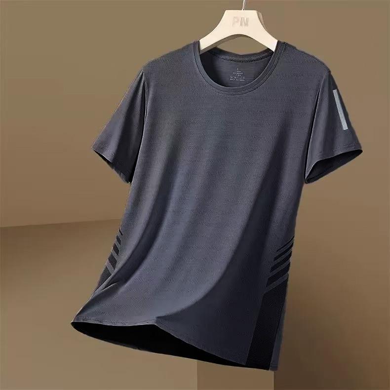 Ice silk short-sleeved men's summer elastic T-thin mesh men's quick-drying T-shirt short-sleeved sports fitness half-sleeved top half-sleeved