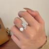 French Zircon Leaf Pearl Ring Female Non-Fading Index Finger Ring Open Ring