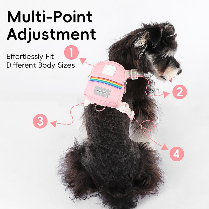 Adorable Dog Harness with Backpack & Leash Comfortable Adjustable No-pull Pet Chest Strap Sherina Bichon Frise Outdoor Supplies