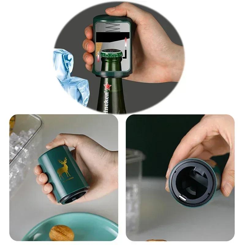 Magnetic Automatic Beer Bottle Opener Kitchen Stainless Steel Press Lid Beer Corkscrew Tools Portable Bar Gadgets