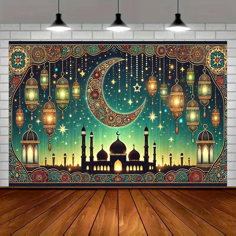 2D Flat Print Islamic Festival Backdrop Mosque Silhouette Party Background Cloth