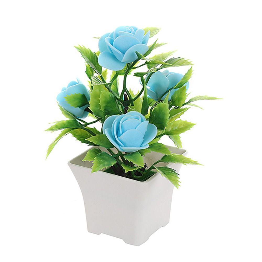 With Pots Artificial Flower Miniscape Realistic Artificial Rose Bonsai Decor Set Vibrant Color Simulated Potted Plant