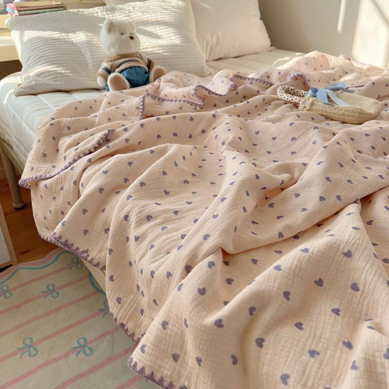 100% Cotton Blanket INS Style Pure Cotton Crepe Yarn Summer Blanket Single/Queen/King Size Cartoon Quilt for Kids Soft Plaids