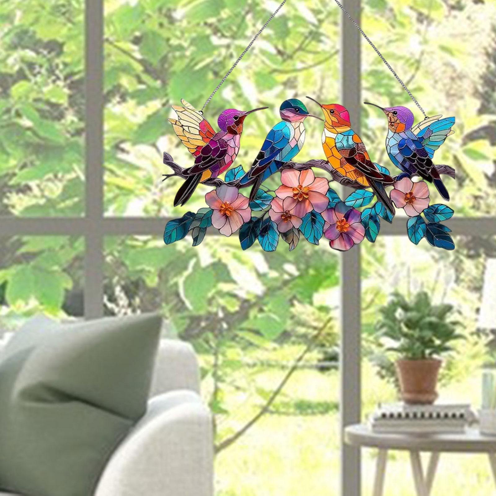 

Acrylic Bird Series Art Ornaments Adorable Multifunctional Multicolor Birds on A Wire for Living Room Garden Patio Doors Window