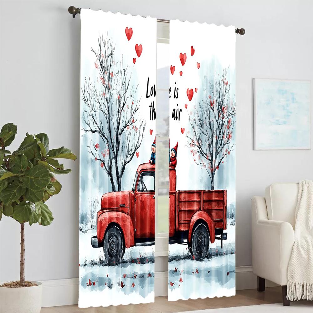 2 pcs, versatile polyester transparent curtains for home decoration Valentine's Day (2) for use in bedrooms and living rooms