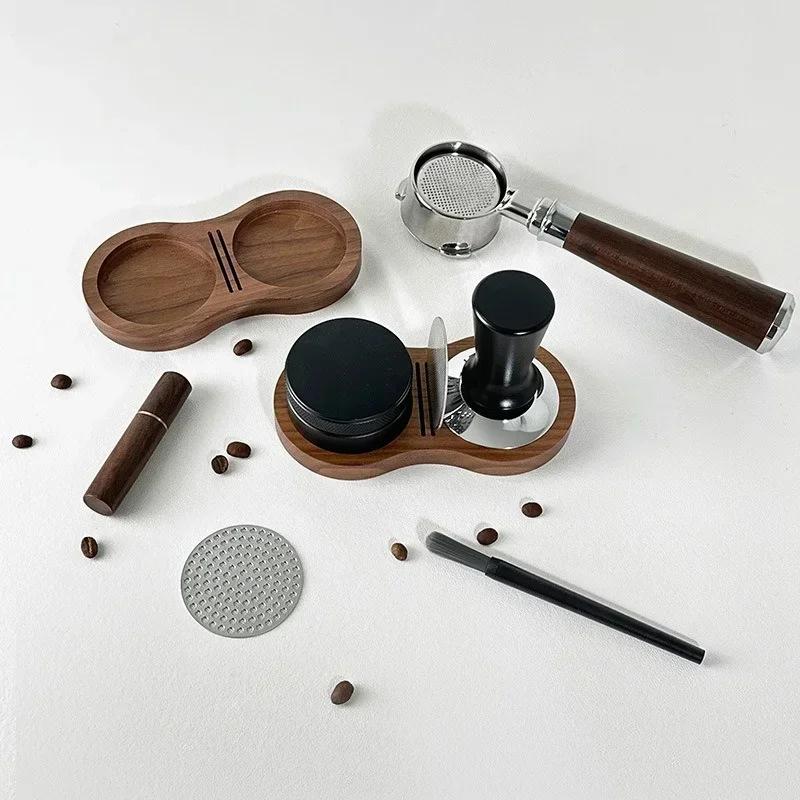 51/53/58MM Ceviz Ağacı Kahve Tamper Mat İstasyon Standı Kahve Tozu Tabanı Tamper Saklama Pedi Filtre Ekranı Tutucu Kahve Aletleri