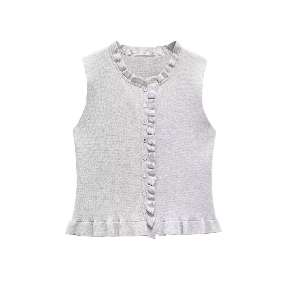 2025 Spring/Summer Women's Sleeveless Layered Knit Top - Simple, Versatile, Round Neck Design