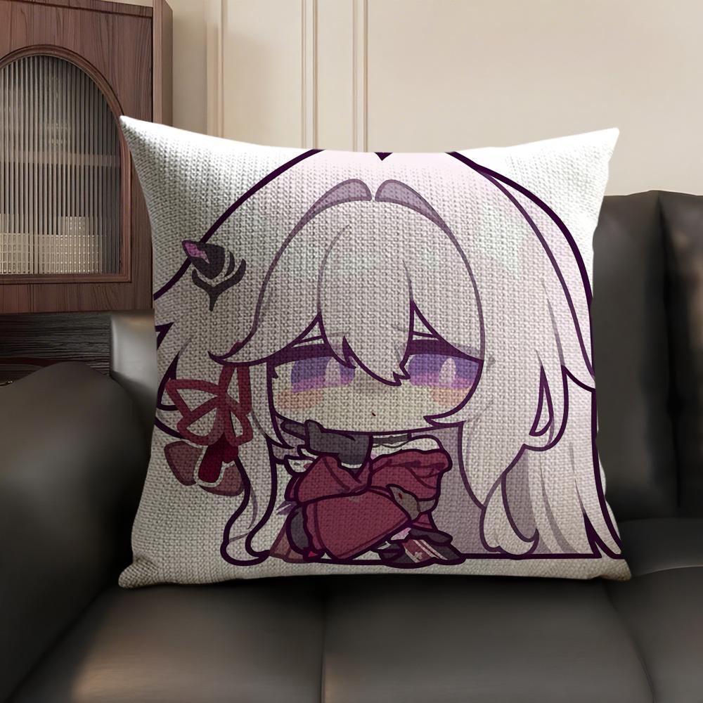 Anime Game Honkai Impact Cushion Cover Natural Linen Organic Fabric DoubleSided Printing Sofa Home Decor Gift Pillow Case