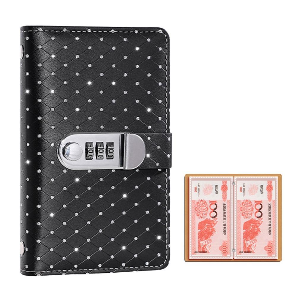 

With Password Lock 100 Envelopes Money Saving Challenge Broken Drill PU Money Collection Book Waterproof Reusable Savings Binder чорний