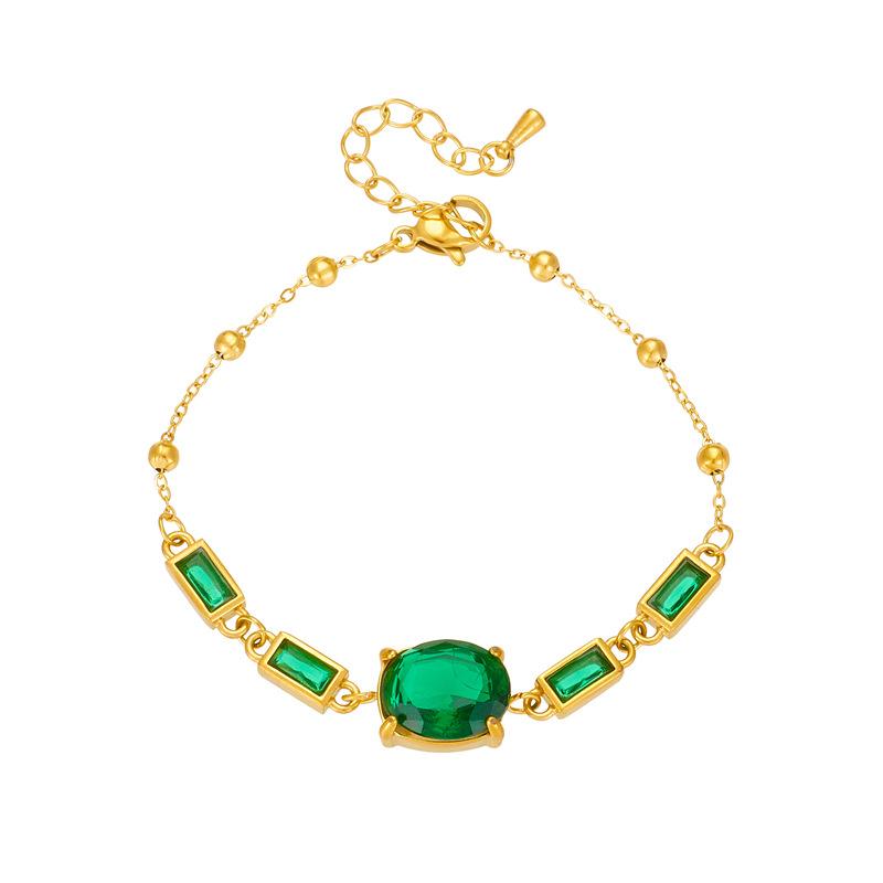Gold Plated Adjustable Bracelet with Oval and Baguette Cut Green Stones Fashion Jewelry for Women