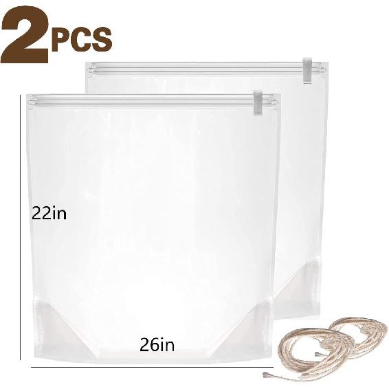Turkey Brine Bags, 22" x 26", 2 Pack, Bring Bag For Turkeys Can Holds Up 35lb, Brine Bag For Turkey With 2 Removable Zipper Assist Clips And Cotton
