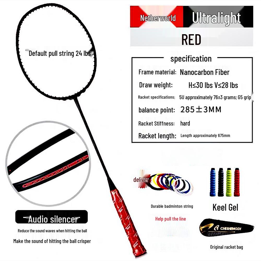 Racchetta da Badminton Chishengdi VT-ZF5U 72g Multicolore Offensiva - Full Carbon, Finitura Opaca, Incordata, Super Leggera per Allenamento