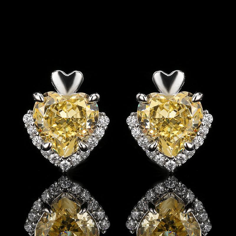 Jewelry Set Heart Shaped High Carbon Ice Flower Cutting Fashion Light Luxury Color Treasure Ring Earnail Necklace