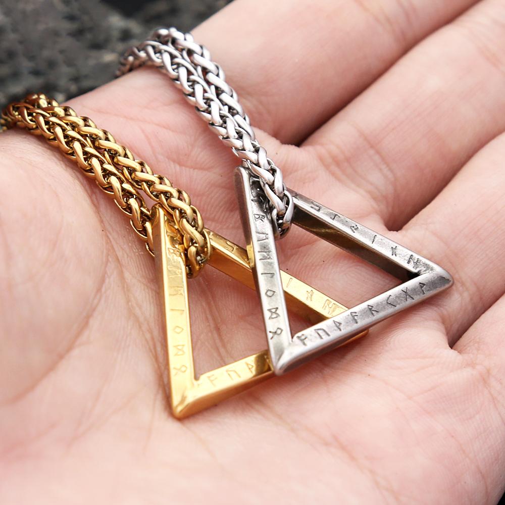 New Vintage Mobius Triangle Charm Pendant Necklaces for Men Women Stainless Steel Twisted Viking Runes Necklace Amulet Jewelry