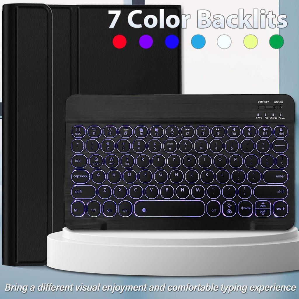 Xiaomi 7 Tablet Case with Keyboard & Pen Slot, Redmi Pad 2, Poco Pad X1, 7-Color Backlight