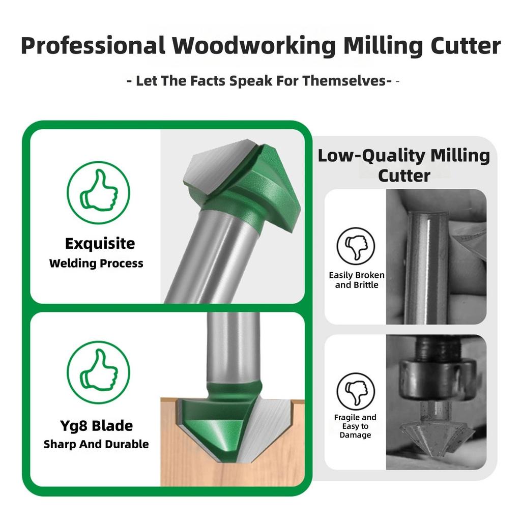 1/4inch/6mm/8mm Shank 90 V Type Slotting Cutter Carving Grooving Tool Router Bit Set Safety Milling Cutter Woodworking