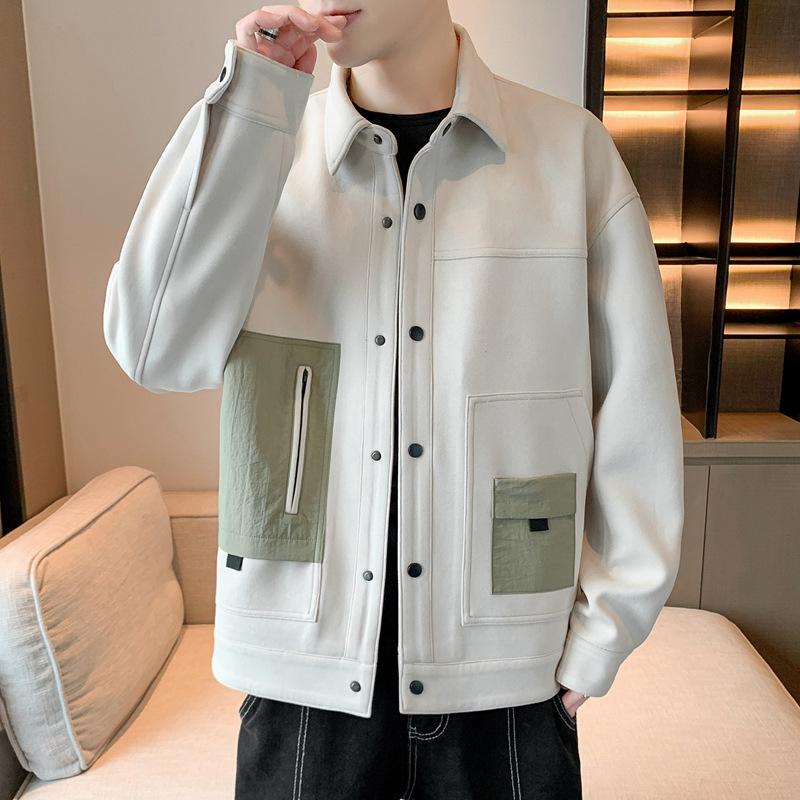 Fall/winter Lapel Suede Jacket Retro Loose Men's Casual Outdoor Windproof Color Matching Pocket Coat