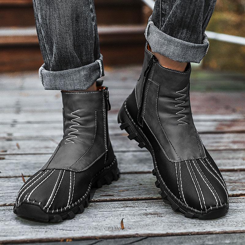 Men's High-Top Martin Boots: Fashionable Zipper, Outdoor, Large Size, Handmade Leather for Autumn & Winter