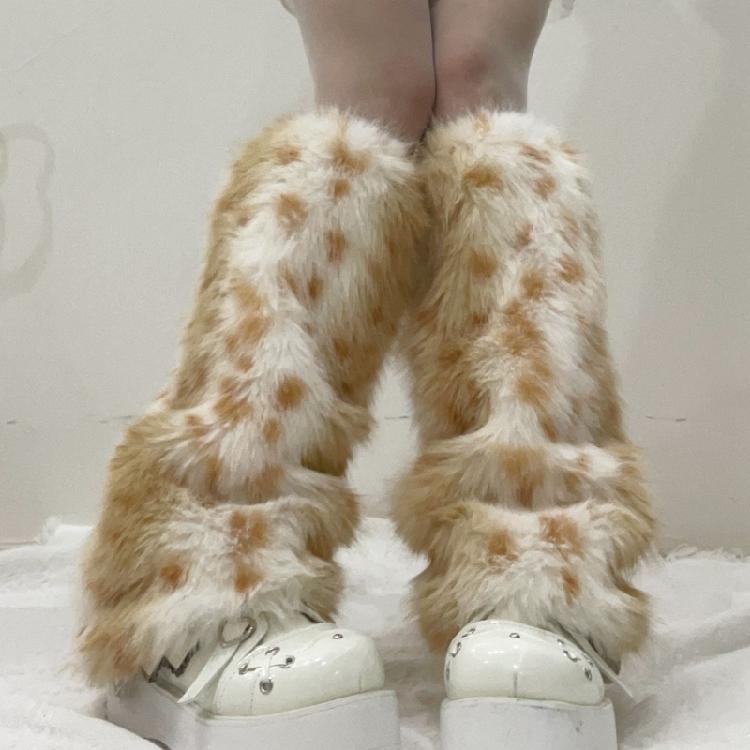Ghette Stivali Svasati Pelose Morbide, Polsini Scaldamuscoli per Donne, Fantasia Leopardo Vintage, Coprigambe in Peluche, Calzini Lunghi a Tubo