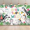 2D Jungle Themed 2nd Birthday Backdrop Cloth for Photo Booth & Decor