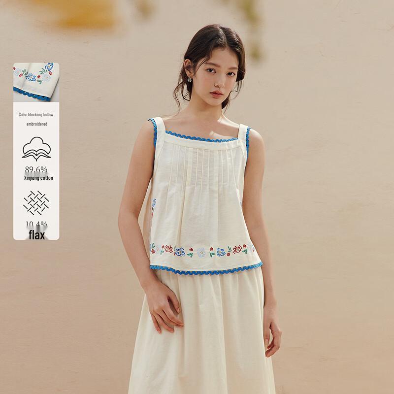 

INMAN Women s Linen-Cotton Embroidered Sleeveless Top S