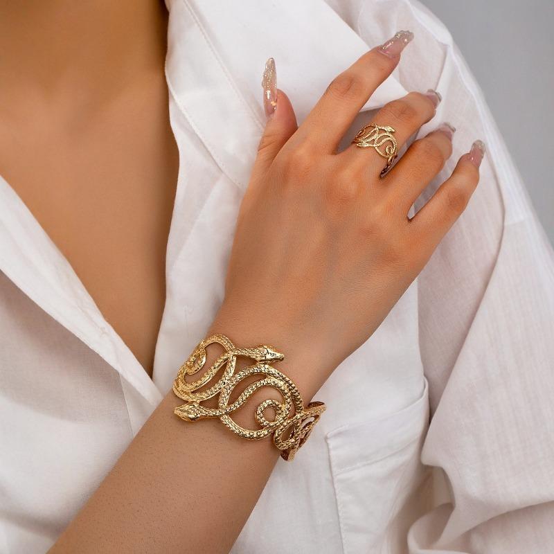 Trendy snake bangle & snake ring set - unique women's jewelry