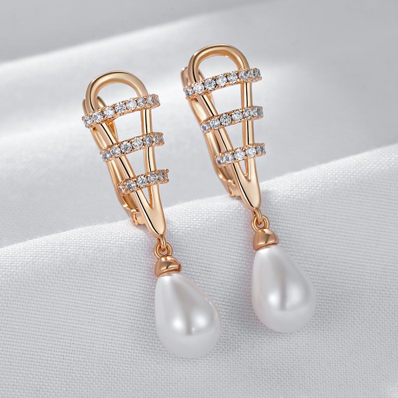 Unique Water Drop Pearl Drop Earrings For Women Luxury  Rose Gold Color Natural Zircon Accessories Daily Fine Jewelry