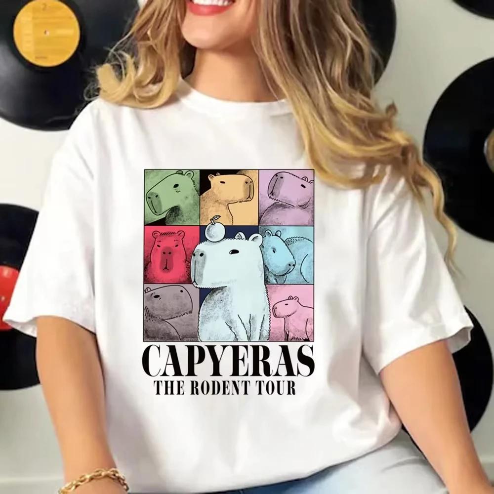 2025 SUMMER Capybara 2D T-shirts Women Manga Graphic Tee Harajuku Top Female Japanese Manga Designer Clothing breathable