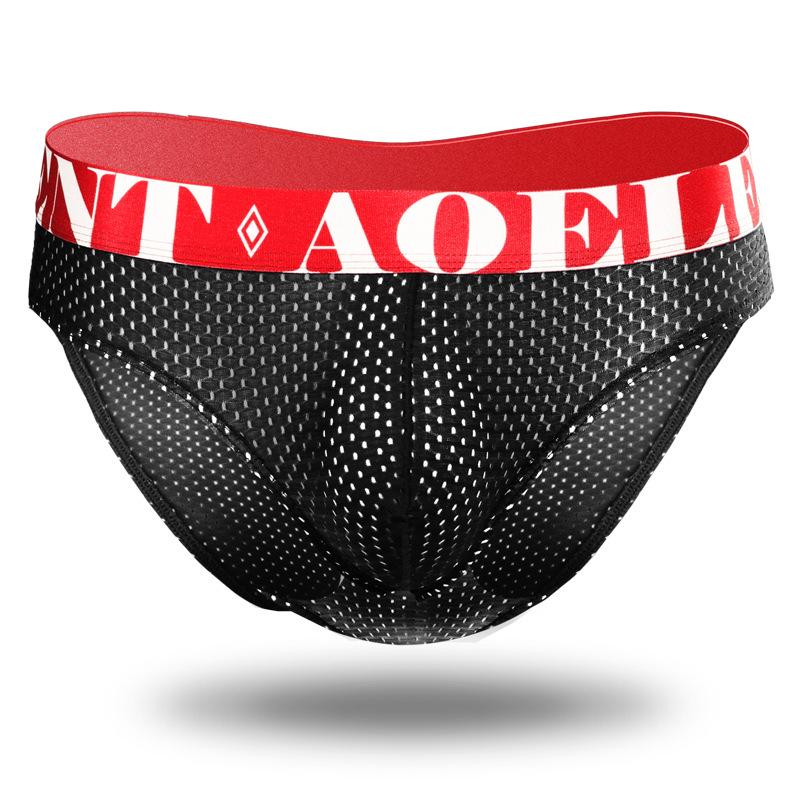 Pánské trendy síťované slipy s nízkým pasem, prodyšné spodní prádlo z ledového hedvábí