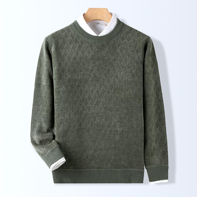 Comfortable Men'S European Cotton Lint Jacquard Sweater Autumn And Winter Crew Neck Jacquard Knitted Sweater Thickened Warm Sweater