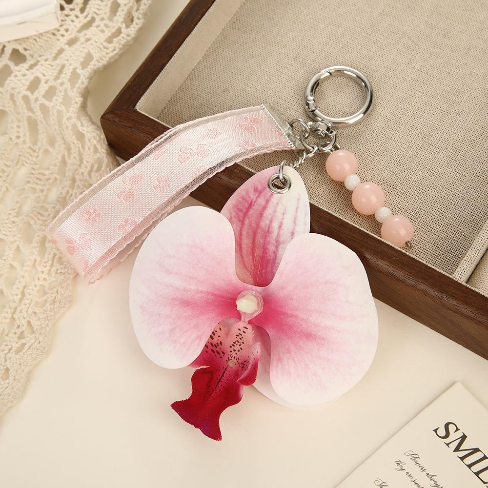 Färgglad Blommig Nyckelring Pärlor Väskhänge Ryggsäcksberlock Fjärilsorkidéhänge Barn