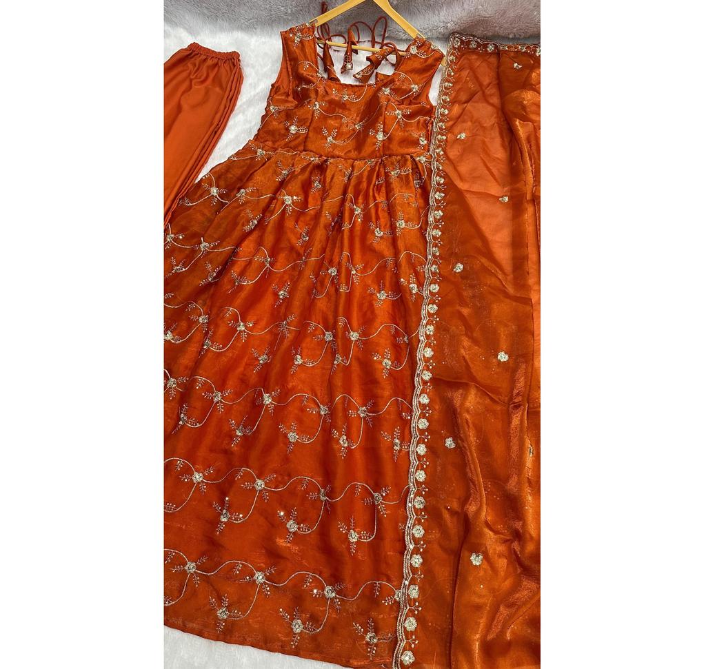 Women Designer Anarkali  Fandy Silk Gown Pant Dupatta Set Party Wear Bollywood Salwar Suit