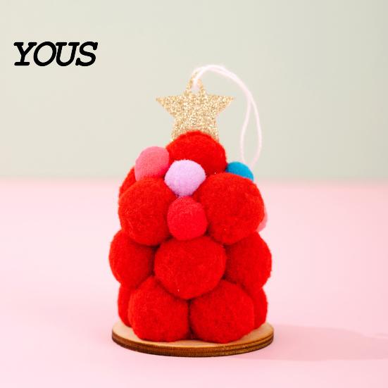 Plush Ball Ornaments Christmas Tree Ornament, Cute Pom Balls Tree-Shaped Hanging Pendant Multicolor Baubles with Star Topper for Wreath Home