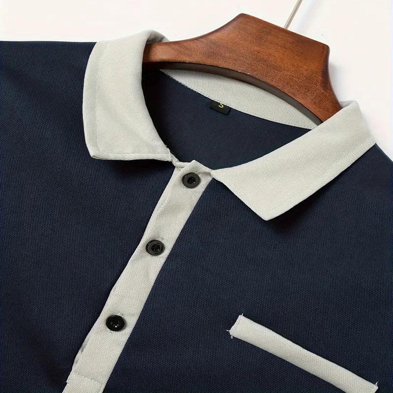 Frühling und Herbst Herren Langarm Poloshirt Business Casual Mode Klassisch Reverskragen Hemd Europäisch und Amerikanisch Übergröße