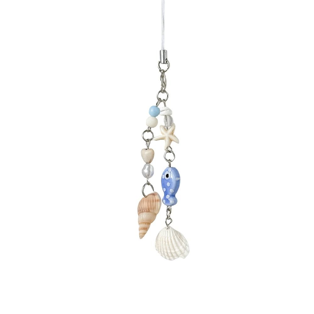Seashell Bag Charm Blue Color Keychain Pendant Versatile Phone Lanyard  For Women