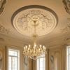 Round Overhead Medallion Carved Relief Ornamental White Lamp Base Panel G 50CM